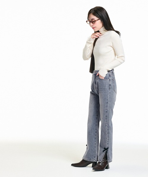 coca（coca）（コカ）の「ベロアリボンデニム（デニムパンツ・レディース・ライトブルー・L/M/S）」の6枚目の写真