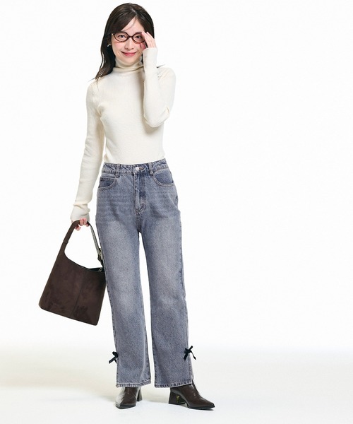 coca（coca）（コカ）の「ベロアリボンデニム（デニムパンツ・レディース・ライトブルー・L/M/S）」の8枚目の写真