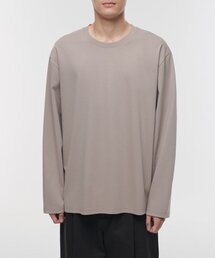 シルケットリラックスドクルーネック長袖Tシャツ[ライトベージュ]