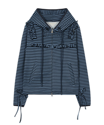 Ruffled Stripe Zip Hoodie [Blue]