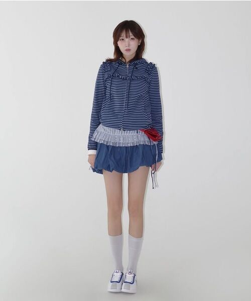 TYPESERVICE（タイプサービス）の「Ruffled Stripe Zip Hoodie [Blue]（パーカー・レディース・その他・FREE）」の5枚目の写真