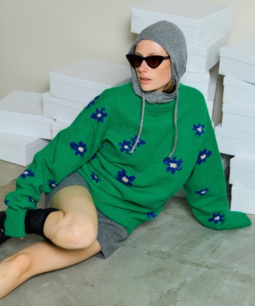 MAISON SPECIAL（メゾンスペシャル）の「Many Flower Knit Pullover/メニーフラワーニットプルオーバー（ニット/セーター・レディース・ブラック/グリーン/イエロー・FREE）」の3枚目の写真