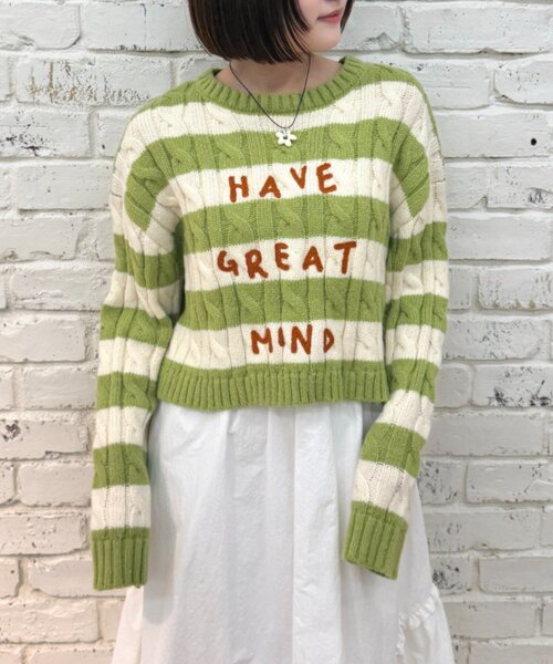 w closet（ダブルクローゼット）の「ボーダーアランニット（ニット/セーター・レディース・レッド/グリーン・FREE）」の3枚目の写真