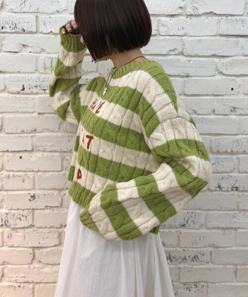 w closet（ダブルクローゼット）の「ボーダーアランニット（ニット/セーター・レディース・レッド/グリーン・FREE）」の6枚目の写真