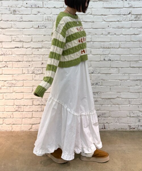 w closet（ダブルクローゼット）の「ボーダーアランニット（ニット/セーター・レディース・レッド/グリーン・FREE）」の8枚目の写真