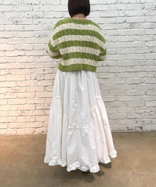 w closet（ダブルクローゼット）の「ボーダーアランニット（ニット/セーター・レディース・レッド/グリーン・FREE）」の9枚目の写真