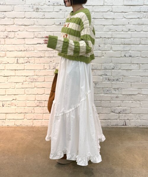 w closet（ダブルクローゼット）の「ボーダーアランニット（ニット/セーター・レディース・レッド/グリーン・FREE）」の10枚目の写真