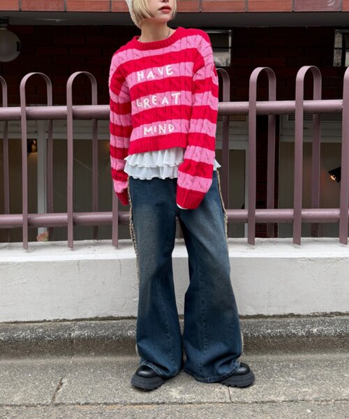 w closet（ダブルクローゼット）の「ボーダーアランニット（ニット/セーター・レディース・レッド/グリーン・FREE）」の15枚目の写真