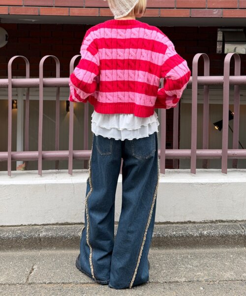 w closet（ダブルクローゼット）の「ボーダーアランニット（ニット/セーター・レディース・レッド/グリーン・FREE）」の17枚目の写真