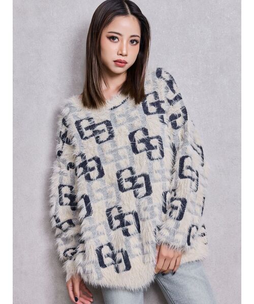 GYDA(ジェイダ)の「GG PATTERN MIXシャギーニットトップス(ニット/セーター・レディース・アイボリー/ブラック/ピンク・FREE)」の2枚目の写真