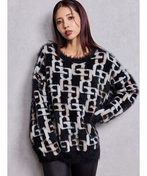 GYDA(ジェイダ)の「GG PATTERN MIXシャギーニットトップス(ニット/セーター・レディース・アイボリー/ブラック/ピンク・FREE)」の3枚目の写真