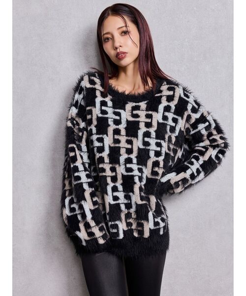 GYDA(ジェイダ)の「GG PATTERN MIXシャギーニットトップス(ニット/セーター・レディース・アイボリー/ブラック/ピンク・FREE)」の4枚目の写真