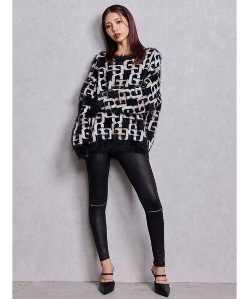 GYDA(ジェイダ)の「GG PATTERN MIXシャギーニットトップス(ニット/セーター・レディース・アイボリー/ブラック/ピンク・FREE)」の6枚目の写真