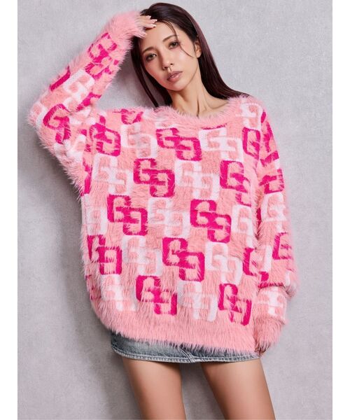 GYDA(ジェイダ)の「GG PATTERN MIXシャギーニットトップス(ニット/セーター・レディース・アイボリー/ブラック/ピンク・FREE)」の8枚目の写真