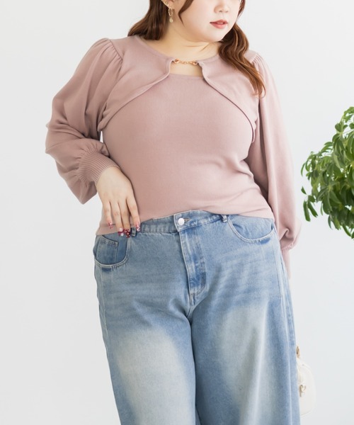 CLETTE(クレット)の「CLETTEオリジナルビットデザインニット(ニット/セーター・レディース・ブルー/ブラック/ピンク・LL/3L/4L)」の1枚目の写真