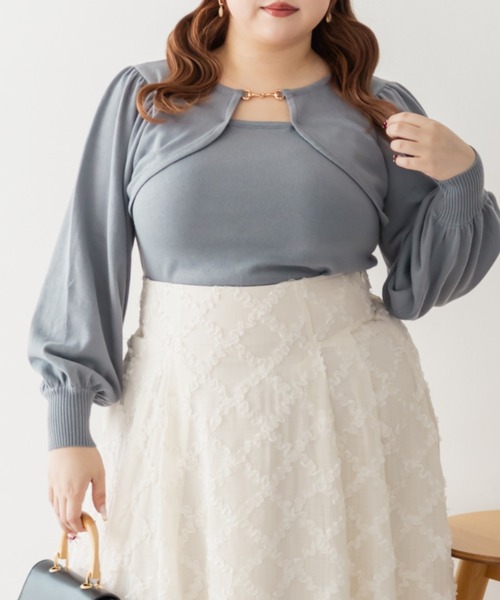 CLETTE(クレット)の「CLETTEオリジナルビットデザインニット(ニット/セーター・レディース・ブルー/ブラック/ピンク・LL/3L/4L)」の3枚目の写真