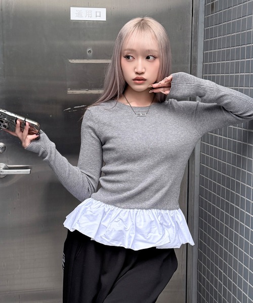 DAESE TOKYO(デセトウキョウ)の「『DAESE TOKYO/デセトウキョウ』ペプラムフリルプルオーバー(Tシャツ/カットソー・レディース・アイボリー/ブラック/杢グレー・FREE)」の2枚目の写真