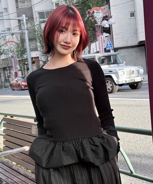 DAESE TOKYO(デセトウキョウ)の「『DAESE TOKYO/デセトウキョウ』ペプラムフリルプルオーバー(Tシャツ/カットソー・レディース・アイボリー/ブラック/杢グレー・FREE)」の6枚目の写真
