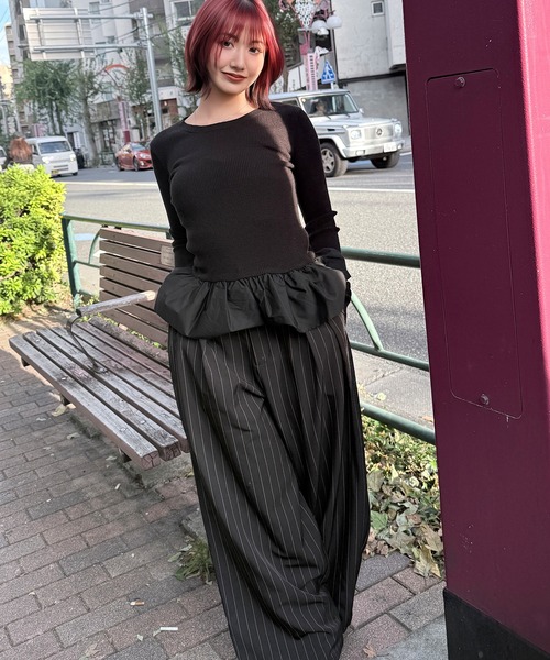 DAESE TOKYO(デセトウキョウ)の「『DAESE TOKYO/デセトウキョウ』ペプラムフリルプルオーバー(Tシャツ/カットソー・レディース・アイボリー/ブラック/杢グレー・FREE)」の5枚目の写真
