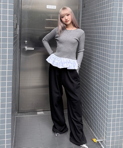 DAESE TOKYO(デセトウキョウ)の「『DAESE TOKYO/デセトウキョウ』ペプラムフリルプルオーバー(Tシャツ/カットソー・レディース・アイボリー/ブラック/杢グレー・FREE)」の9枚目の写真