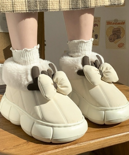 gossip！ロサンゼルス（ゴシップロサンゼルス）の「Y2Kガーリー レトロ厚底もこもこハイカットスノーブーツ／ショートブーツ（秋冬新作）（ブーツ・レディース・ライトブラウン/オフホワイト/ブラック・S/L/M）」の10枚目の写真