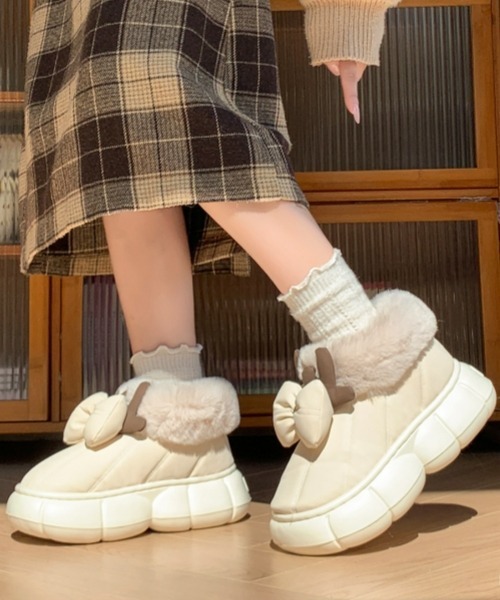 gossip！ロサンゼルス（ゴシップロサンゼルス）の「Y2Kガーリー レトロ厚底もこもこハイカットスノーブーツ／ショートブーツ（秋冬新作）（ブーツ・レディース・ライトブラウン/オフホワイト/ブラック・S/L/M）」の9枚目の写真