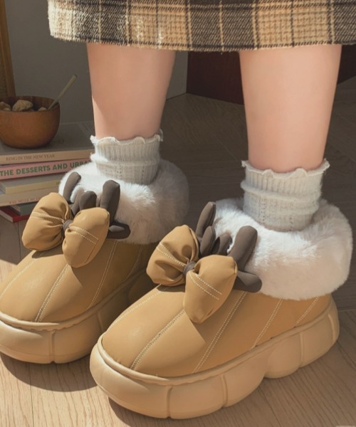 gossip！ロサンゼルス（ゴシップロサンゼルス）の「Y2Kガーリー レトロ厚底もこもこハイカットスノーブーツ／ショートブーツ（秋冬新作）（ブーツ・レディース・ライトブラウン/オフホワイト/ブラック・S/L/M）」の15枚目の写真
