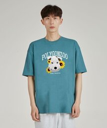 ポリゴン シゴルジャブゾン ラウンドネック 15番手 綿 半袖Tシャツ_ブルーグリーン