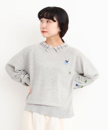 l'atelier du savon | パンジーのお花　ハンド刺繍　襟付きニット(ニット/セーター)