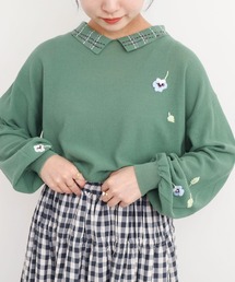 l'atelier du savon | パンジーのお花　ハンド刺繍　襟付きニット(ニット/セーター)