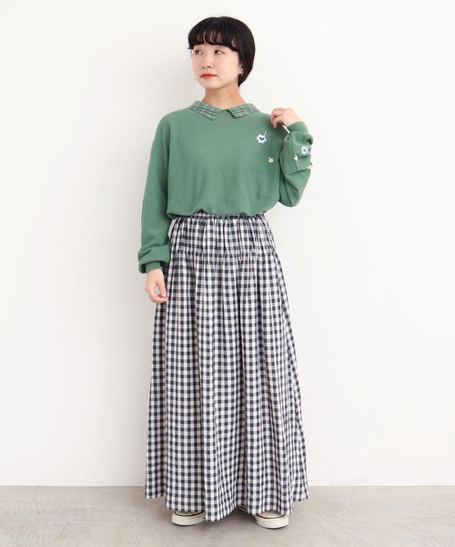 l'atelier du savon（アトリエドサボン）の「パンジーのお花　ハンド刺繍　襟付きニット（ニット/セーター・レディース・グレー/グリーン/イエロー・FREE）」の22枚目の写真