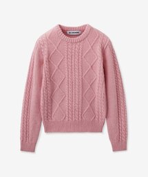 フィッシャーマンケーブルウールニットセーター_ピンクローズ