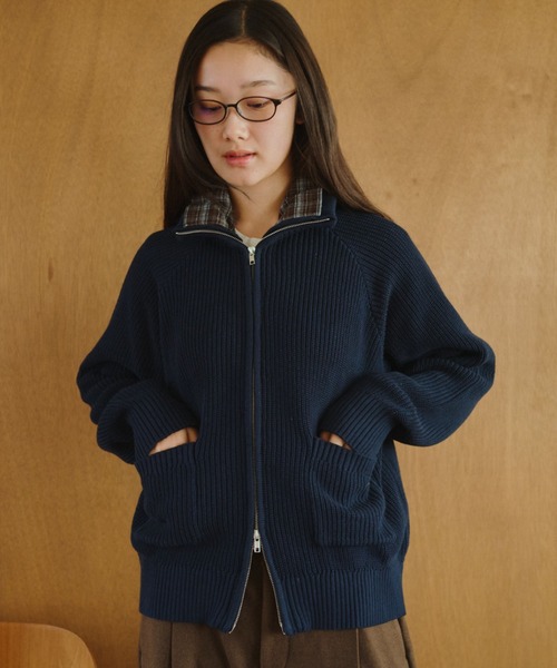 BROKEN BASE（ブロークンベース）の「Inside Check Drivers Knit / インサイドチェックドライバーズニット（ニット/セーター・メンズ・チャコールグレー/ネイビー・MEDIUM/LARGE）」の2枚目の写真