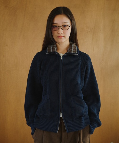 BROKEN BASE（ブロークンベース）の「Inside Check Drivers Knit / インサイドチェックドライバーズニット（ニット/セーター・メンズ・チャコールグレー/ネイビー・MEDIUM/LARGE）」の8枚目の写真