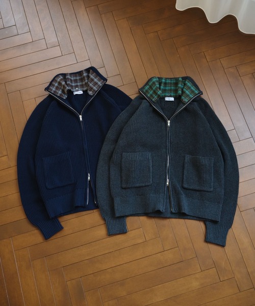 BROKEN BASE（ブロークンベース）の「Inside Check Drivers Knit / インサイドチェックドライバーズニット（ニット/セーター・メンズ・チャコールグレー/ネイビー・MEDIUM/LARGE）」の17枚目の写真