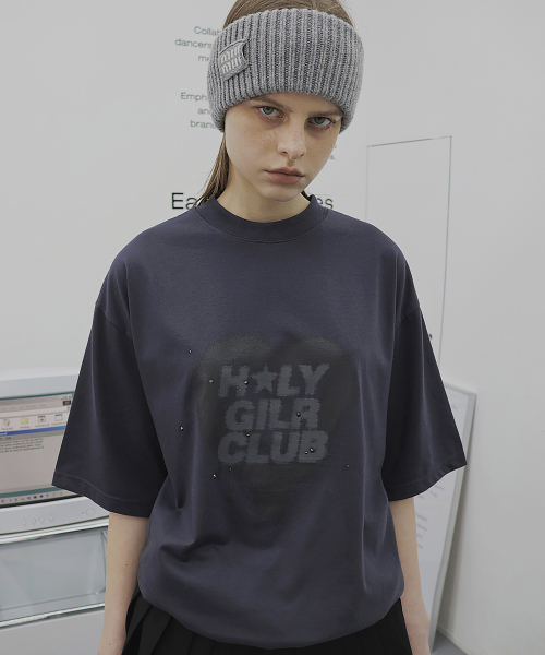 HOLY NUMBER 7(ホーリーナンバーセブン)の「オーバーサイズヒップホップダンススタジオハートグラフィック半袖Tシャツ_チャコール(Tシャツ/カットソー・レディース・チャコール・FREE)」の1枚目の写真