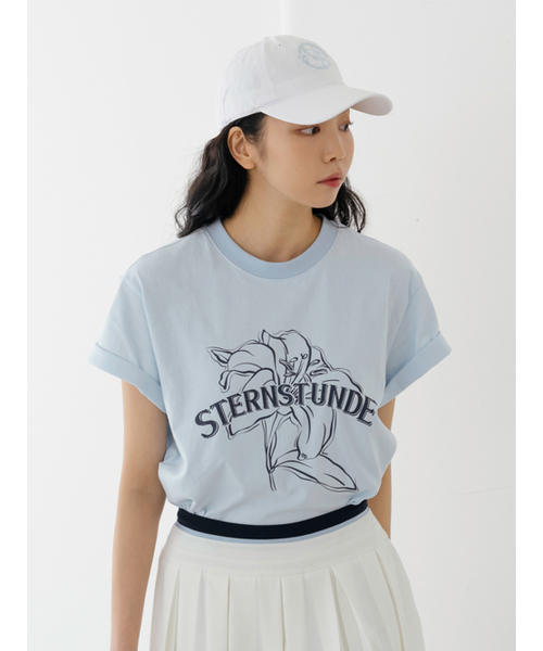 NITINA(ニティナ)の「オーガニックシルケットプリントTシャツ S/BL(Tシャツ/カットソー・レディース・スカイブルー・FREE)」の1枚目の写真