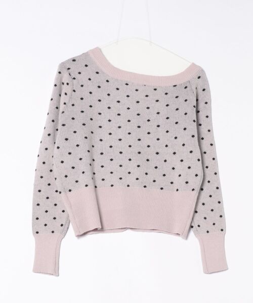 STAY MOTION（ステイモーション）の「【WEB限定】ドット柄ワンショルニットトップス［韓国ファッション ガーリー］≪AW新作≫（ニット/セーター・レディース・ピンク/グレー・F）」の4枚目の写真