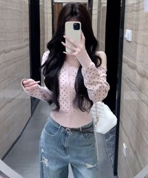 STAY MOTION | 【WEB限定】ドット柄ワンショルニットトップス［韓国ファッション ガーリー］≪AW新作≫(ニット/セーター)