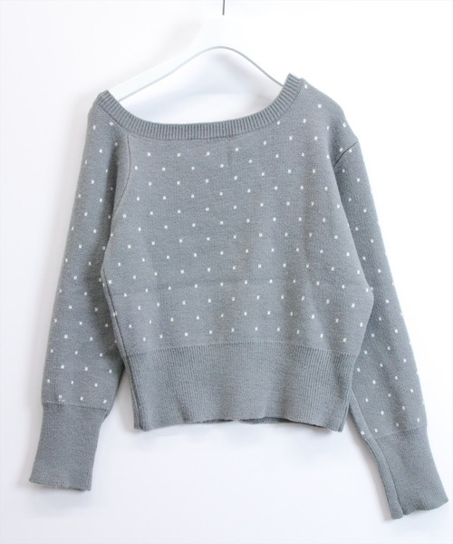STAY MOTION（ステイモーション）の「【WEB限定】ドット柄ワンショルニットトップス［韓国ファッション ガーリー］≪AW新作≫（ニット/セーター・レディース・ピンク/グレー・F）」の3枚目の写真