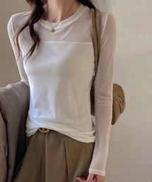 メッシュ切替ロングスリーブトップス