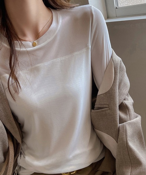 ReRe(リリ)の「メッシュ切替ロングスリーブトップス(Tシャツ/カットソー・レディース・ブラック/ダークブラウン/ホワイト・MEDIUM)」の20枚目の写真