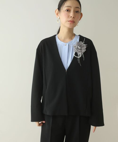 Green　Parks（グリーンパークス）の「O.洗えてストレッチ ノーカラージャケット（テーラードジャケット・レディース・ライトベージュ/ブラック・L/M）」の7枚目の写真