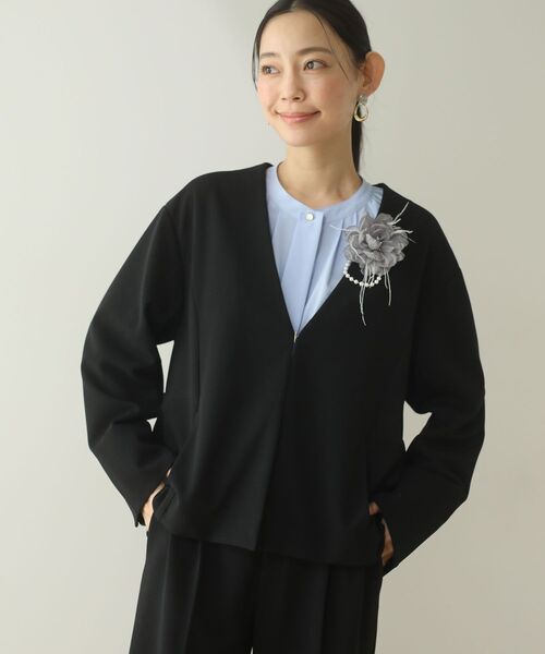 Green　Parks（グリーンパークス）の「O.洗えてストレッチ ノーカラージャケット（テーラードジャケット・レディース・ライトベージュ/ブラック・L/M）」の9枚目の写真