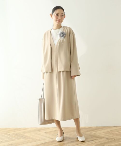 Green　Parks（グリーンパークス）の「O.洗えてストレッチ ノーカラージャケット（テーラードジャケット・レディース・ライトベージュ/ブラック・L/M）」の10枚目の写真