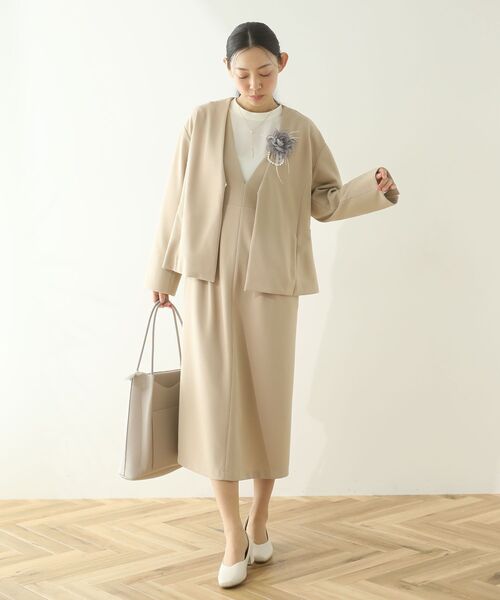 Green　Parks（グリーンパークス）の「O.洗えてストレッチ ノーカラージャケット（テーラードジャケット・レディース・ライトベージュ/ブラック・L/M）」の11枚目の写真