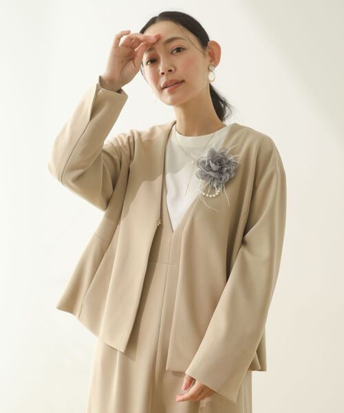 Green　Parks（グリーンパークス）の「O.洗えてストレッチ ノーカラージャケット（テーラードジャケット・レディース・ライトベージュ/ブラック・L/M）」の13枚目の写真