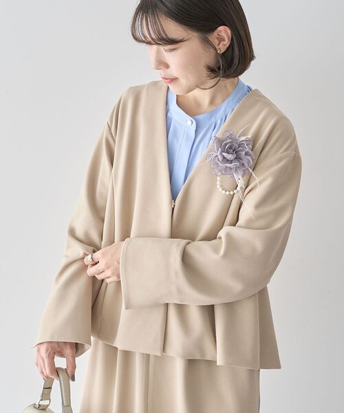 Green　Parks（グリーンパークス）の「O.洗えてストレッチ ノーカラージャケット（テーラードジャケット・レディース・ライトベージュ/ブラック・L/M）」の18枚目の写真