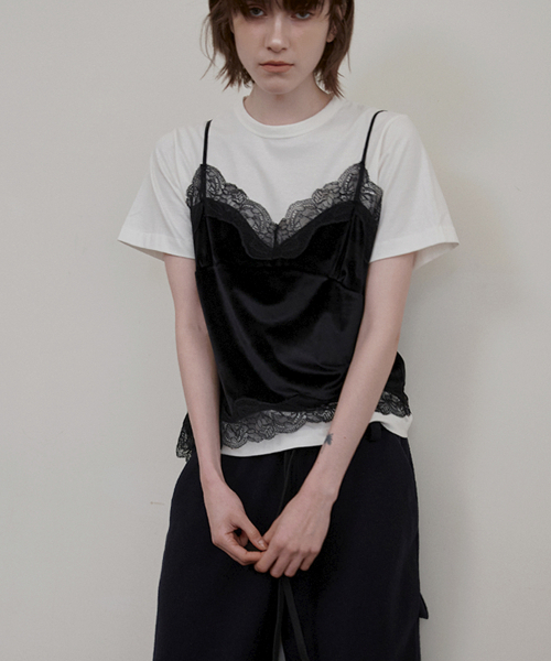 SZ Blockprints 新品タグ付き ベルベットベスト アンバランスレースベルベットビスチェ_ブラック（ベスト）｜SIGREAT