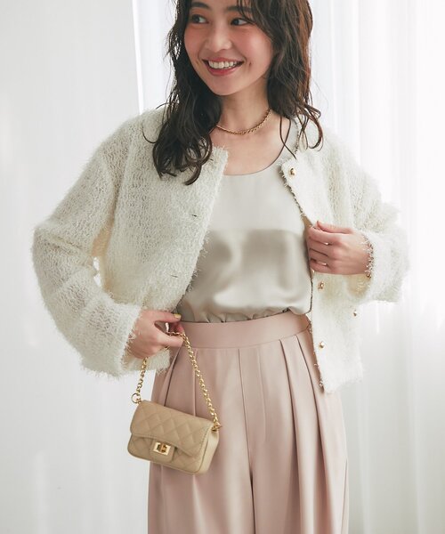 La boutique BonBon（ラブティックボンボン）の「【人気カラー追加決定！やわらかくて着心地◎】フェザーカットソージャケットカーデ（ノーカラージャケット・レディース・ブラック/ピンク/オフホワイト・FREE）」の19枚目の写真